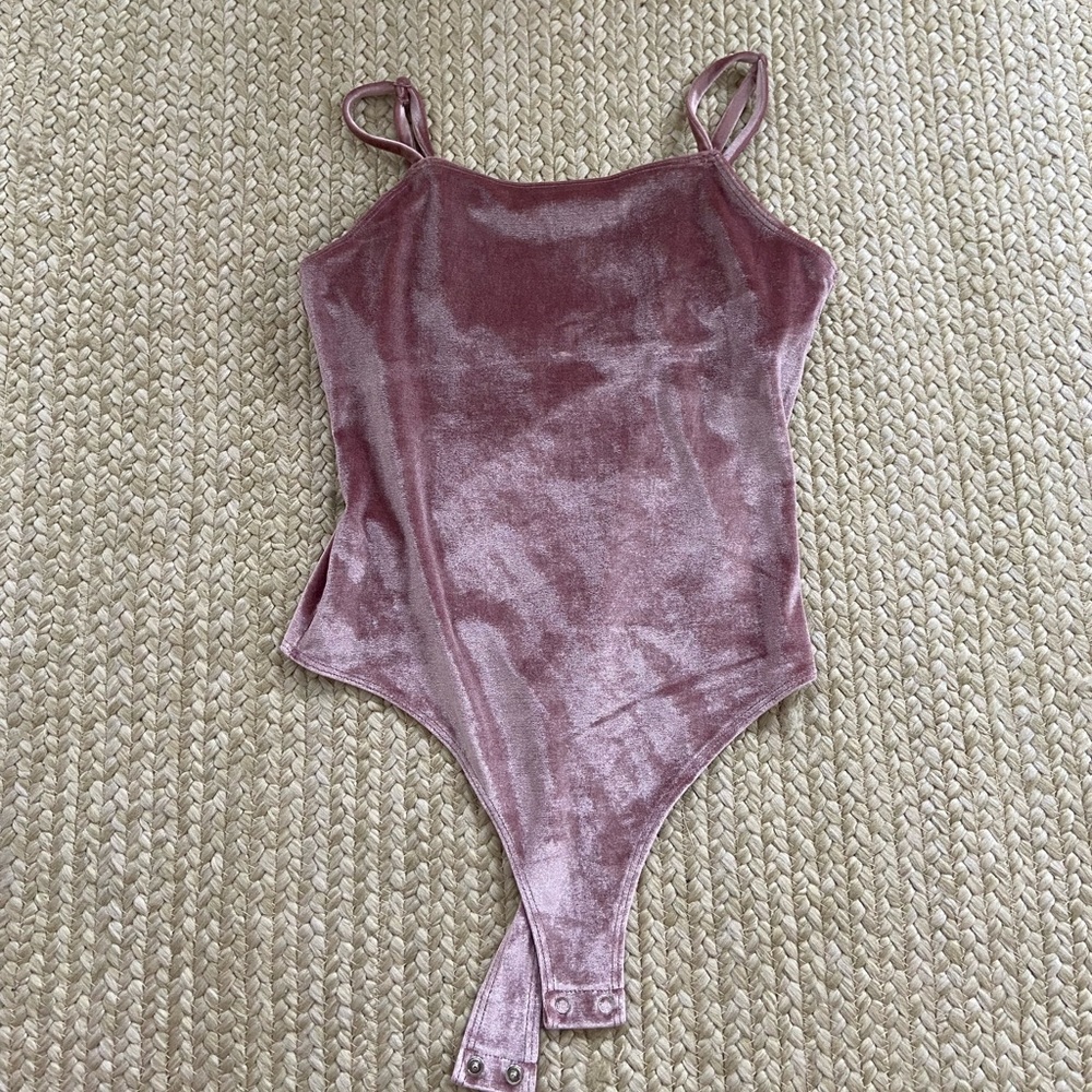 Pink Velvet Bodysuit with Adjustable Straps